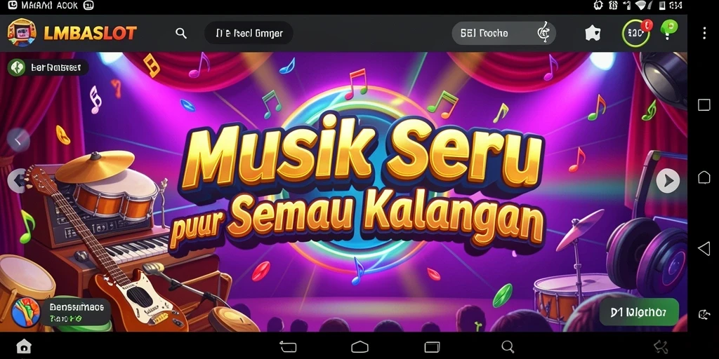 Tampilan gameplay LMBASLOT dengan berbagai alat musik dan lagu.