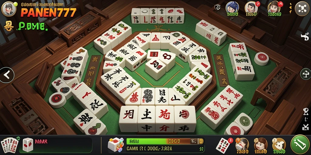 Tampilan gameplay menarik dari PANEN77 yang menampilkan ubin Mahjong.