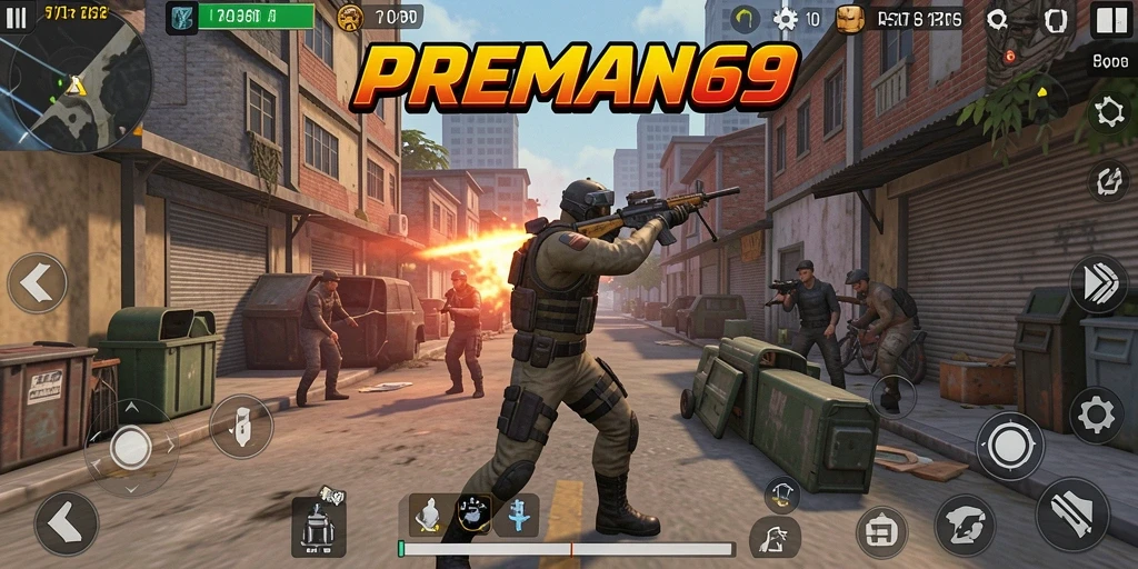Gameplay PREMAN69 yang intens dengan aksi laga nyata.