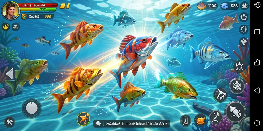 Screenshot gameplay menampilkan aksi menembak ikan yang seru.