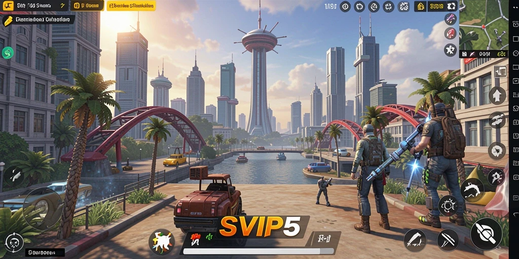 Tangkapan layar gameplay SVIP5 yang menunjukkan desain dunia simulation.